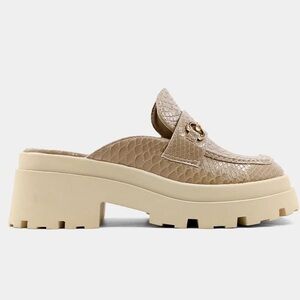 SHUSHOP 7.5 Audra Loafer Mules Slides Clogs NIB Taupe Snake